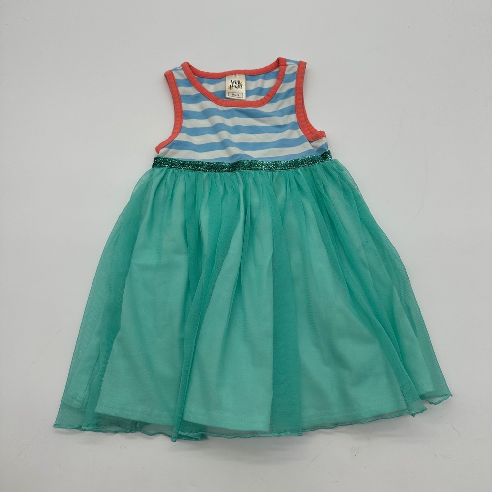 Wild Flowers brand girls' striped tank dress green tulle skirt size 2